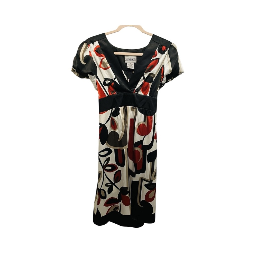 Just In Thyme LTD Women's Knit V-Neck Sash Balloon Puffy Sleeves Dress Sz 8